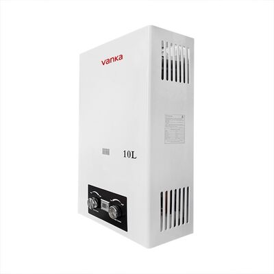 Calentador de agua a gas de 10L tipo chimenea blanco, eficiente energéticamente, fácil instalación